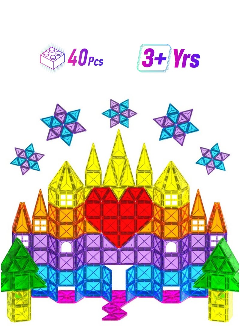 Crenova Magnetic Tiles 40 Pcs Magnetic Blocks 3D Building Blocks Construction Preschool Educational Toys For Kids  - Image 1