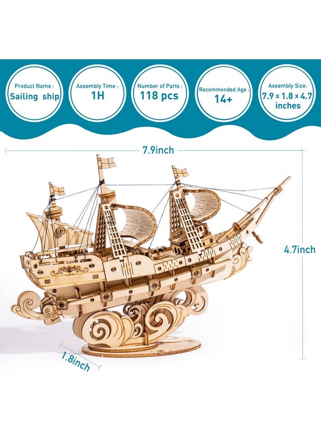RoWood 3D Wooden Puzzle For Adults, Vintage Wooden Watercraft Model Kit To Build, Best Gift Ideas - Sailling Ship  - Image 5