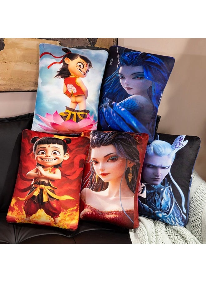 Ne Zha 2 Pillow Ao Bing Magic Child Sea Dragon King Ao Guang Ao Leap Living Room Sofa Pillow Bedroom Bedside Cushion-Color:Long-aobing Double Hammer 35*35*15cm/0.4kg-Height:-cm  - Image 3