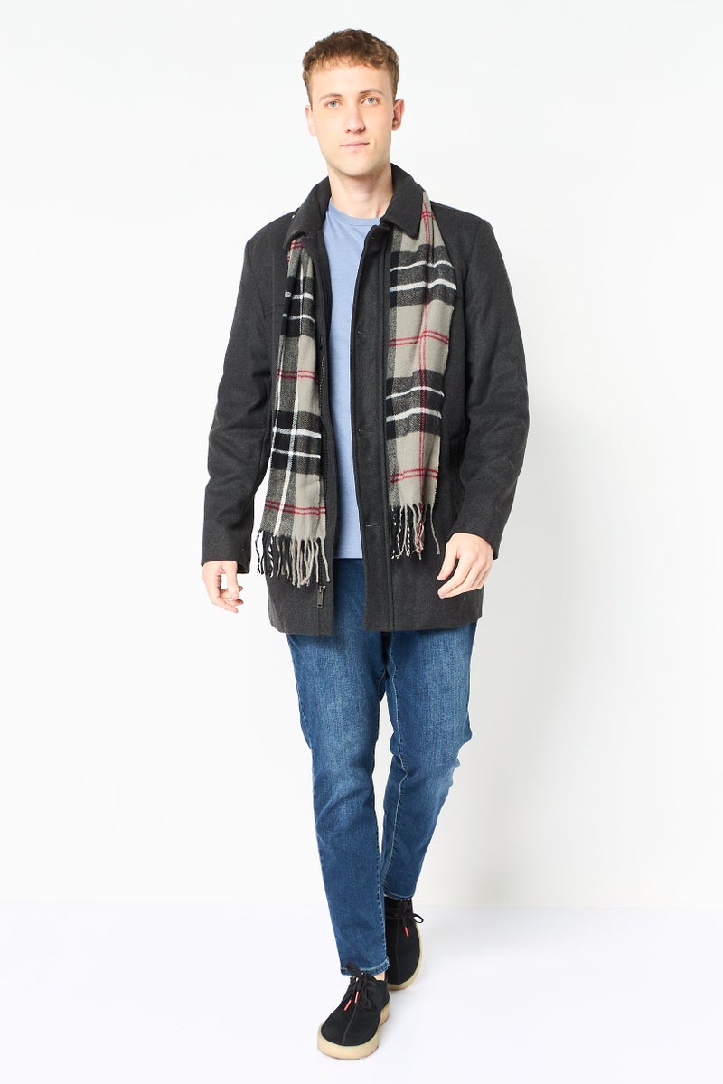 DOCKERS Men 2 Pieces Textured Trench Coat With Scarf, Charcoal - Image 4