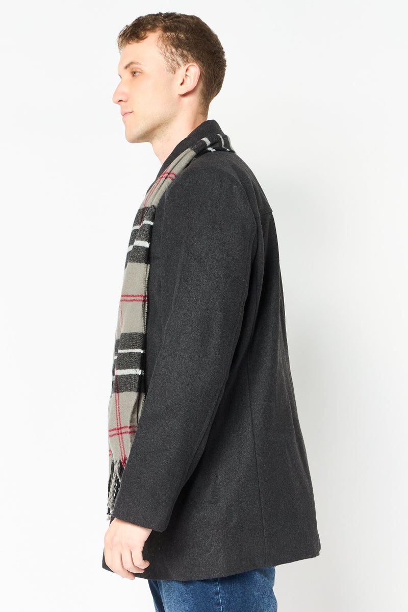 DOCKERS Men 2 Pieces Textured Trench Coat With Scarf, Charcoal - Image 2