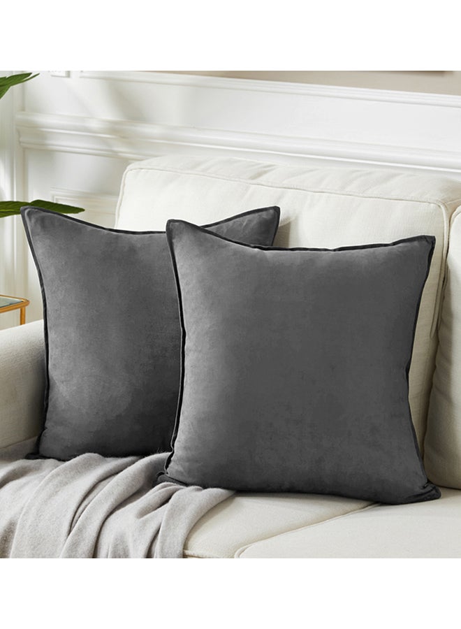 Fancy Homi أغطية وسائد زخرفية رمادية داكنة فاخرة 2 عبوة 18"x18"، ديكور منزلي حديث على طراز المزرعة، غطاء وسادة مربع ناعم للغاية من جلد الغزال الصناعي للكنبة أو السرير 45x45 سم - Image 1