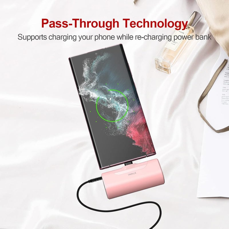 iWalk USB C Power Bank, 4500mAh Portable Charger USB C Battery Pack, Compatible with Samsung Galaxy Note20 Ultra, Z Fold2, S20/S10/S9, A51/A71, Note 10/9/8 and Android-Smartphones, pink - Image 5