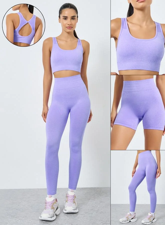 Styli Pack of 3 - Tear Drop Racerback Sports Bra, Shorts and Scrunch Back Leggings