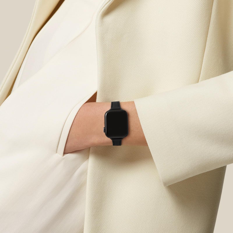 STIROLL Slim Leather Bands Compatible with Apple Watch Band 38mm 40mm 41mm 42mm(Series 10), Top Grain Leather Watch Thin Wristband for iWatch Ultra SE Series 10/9/8/7/6/5/4/3/2/1(Black with Black) - Image 5