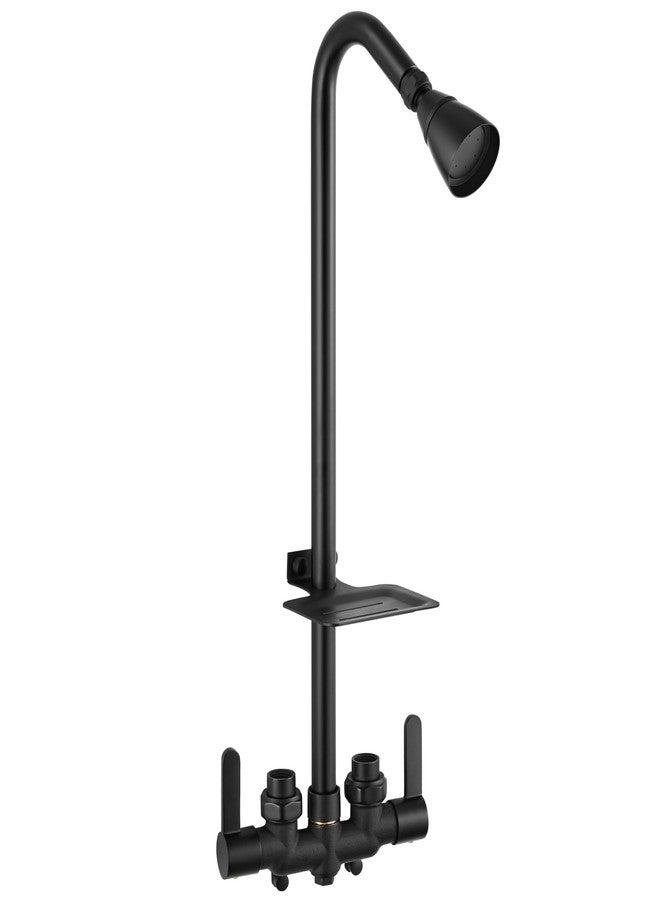 Aolemi Outdoor Shower Fixtures,Outdoor Shower Kit Faucet System 3 Inch Center with Brass Showerhead,2 Handle Exposed Shower with Brass Mix Valve,with Soap Dish,Pipe Upward,Matte Black - Image 1