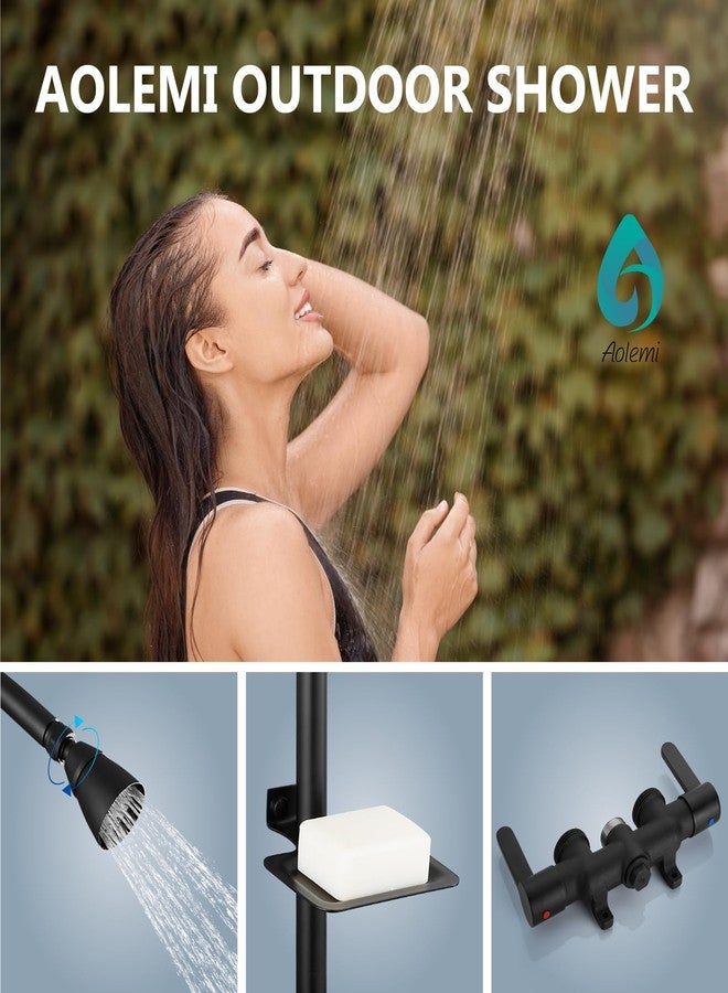 Aolemi Outdoor Shower Fixtures,Outdoor Shower Kit Faucet System 3 Inch Center with Brass Showerhead,2 Handle Exposed Shower with Brass Mix Valve,with Soap Dish,Pipe Upward,Matte Black - Image 2