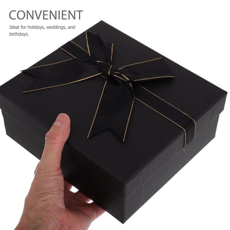 Rectangular Black Gift Box With Ribbon Bow Lid Paper Wrapping Set And 20 Gram Raffia Decorative Packaging For Birthday Wedding Holiday Presents - Image 5