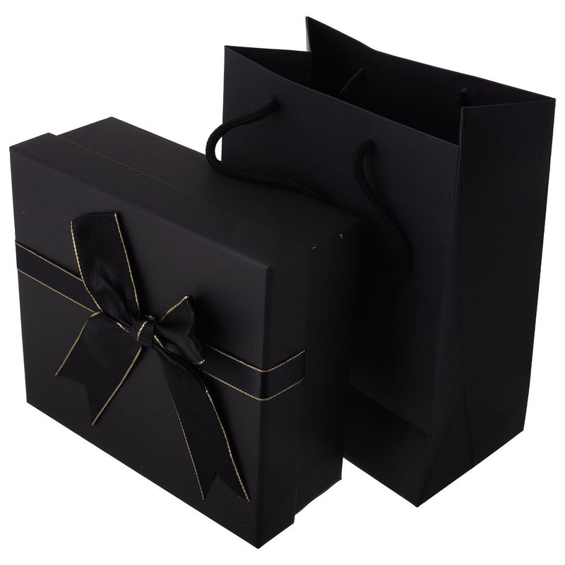 Rectangular Black Gift Box With Ribbon Bow Lid Paper Wrapping Set And 20 Gram Raffia Decorative Packaging For Birthday Wedding Holiday Presents - Image 2