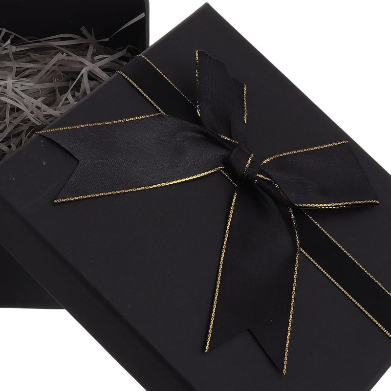 Rectangular Black Gift Box With Ribbon Bow Lid Paper Wrapping Set And 20 Gram Raffia Decorative Packaging For Birthday Wedding Holiday Presents - Image 4