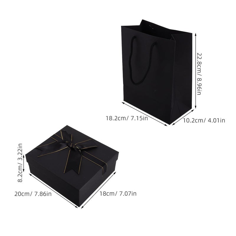 Rectangular Black Gift Box With Ribbon Bow Lid Paper Wrapping Set And 20 Gram Raffia Decorative Packaging For Birthday Wedding Holiday Presents - Image 3