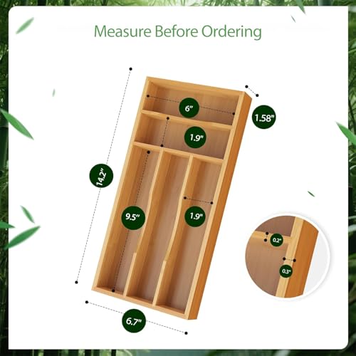 Bayting Small Silverware Organizer Bamboo Kitchen Drawer Cutlery Organizer Utensil Holder Flatware Organizer Tray 142x67x16 - Image 3