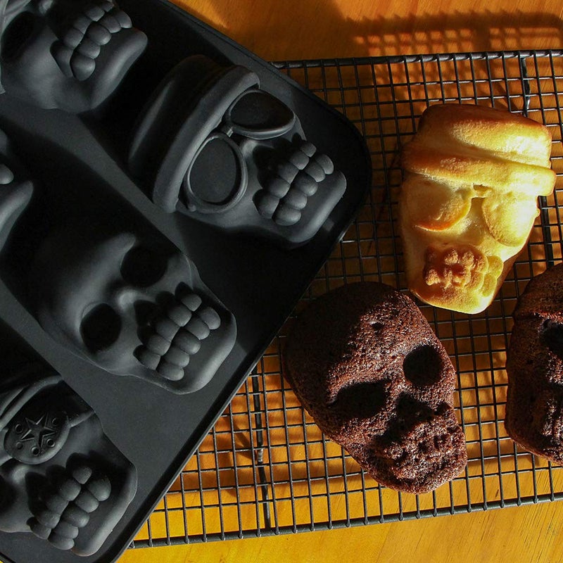 Webake Skull Cake Pan Silicone Gelatin Cakelet Mold Skull Pizza Tin Baking Pan - Image 4