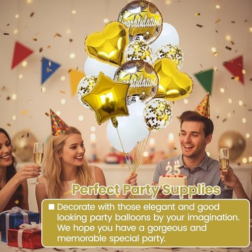 TOYXE Rubber Congratulations Balloons Bouquet Set White Golden Pack Of 15 Pcs - Image 2
