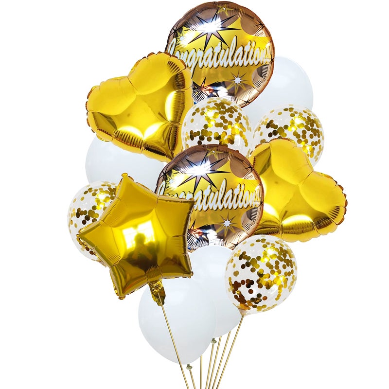 TOYXE Rubber Congratulations Balloons Bouquet Set White Golden Pack Of 15 Pcs - Image 5