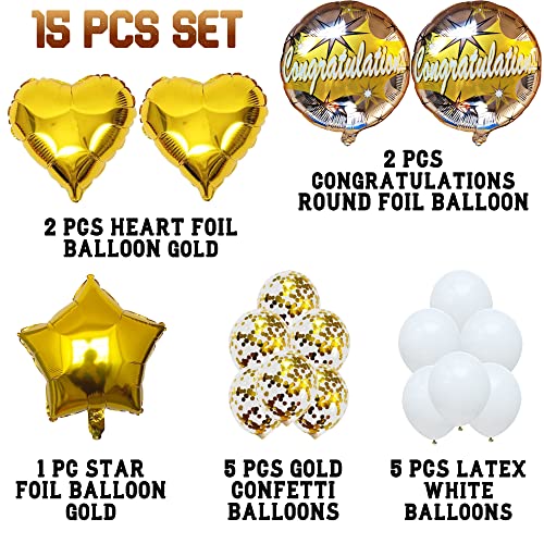 TOYXE Rubber Congratulations Balloons Bouquet Set White Golden Pack Of 15 Pcs - Image 3