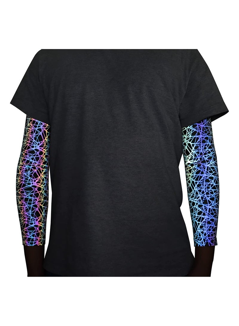SYOSI Men Rainbow Reflective Sleeves Compression Arm Sleeves Holographic Glowing Night Casual Sleeves Size M - Image 1