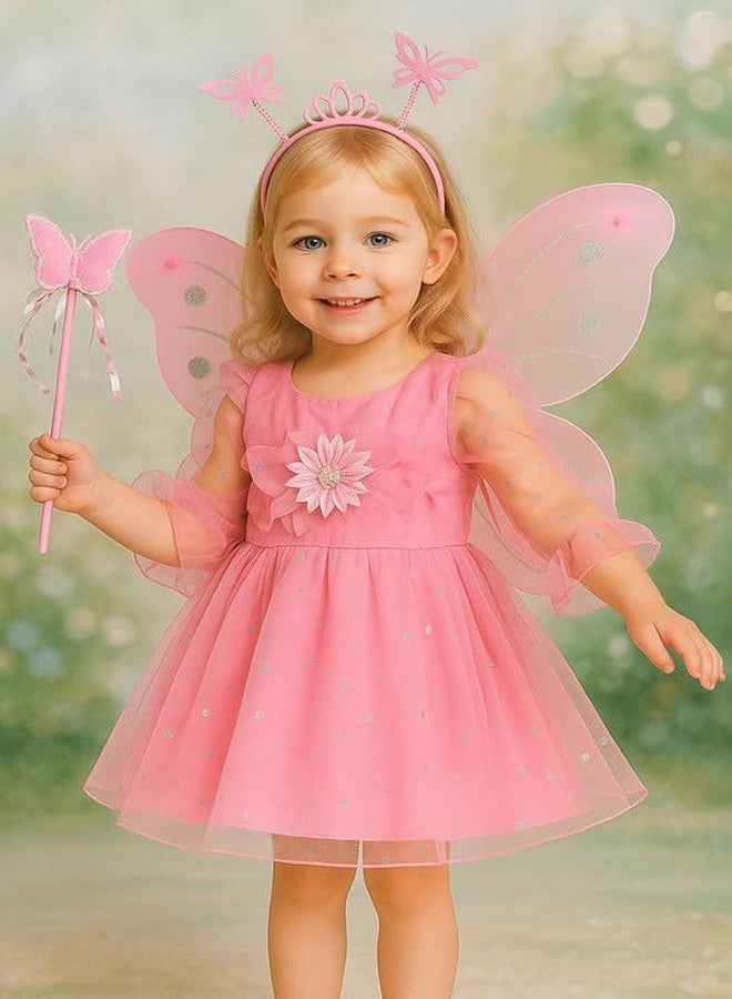 Krystle Baby Girl Butterfly Fairy Costume - Dress with Wand, Wings & Tiara Headband (Pink,7-8 Years) - Image 2