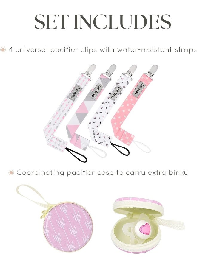 Dodo Babies Pacifier Clip Set - Four Clips Plus Binky Case - Universal Holder Fits Most Paci Brands, Teether Toys and Car Seats - Pink and Gray Prints for Girls or Boys - Image 3