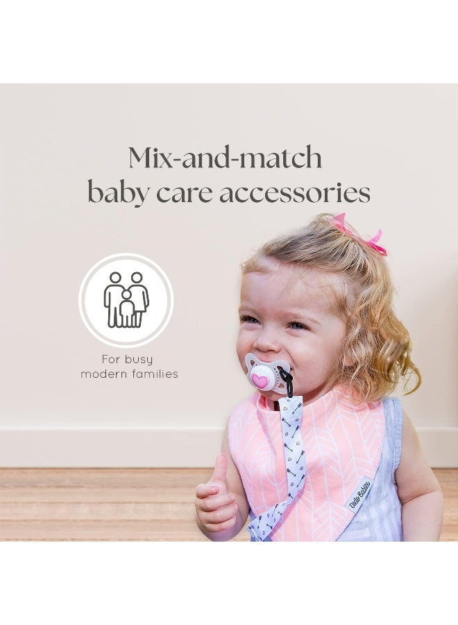 Dodo Babies Pacifier Clip Set - Four Clips Plus Binky Case - Universal Holder Fits Most Paci Brands, Teether Toys and Car Seats - Pink and Gray Prints for Girls or Boys - Image 2