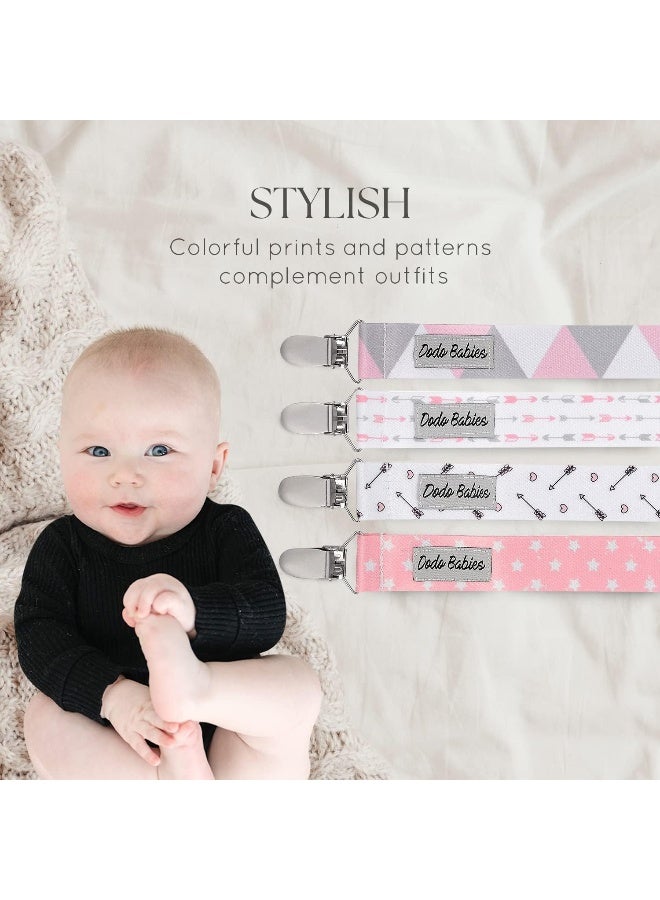 Dodo Babies Pacifier Clip Set - Four Clips Plus Binky Case - Universal Holder Fits Most Paci Brands, Teether Toys and Car Seats - Pink and Gray Prints for Girls or Boys - Image 5