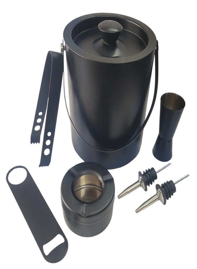 Proniks Barware Set with Ice Bucket (1.L), Ice Tongs, Bottle Opener, Peg Measure, 2porar and Ashtray for Home,Bars and Parties in Black Color - Image 1