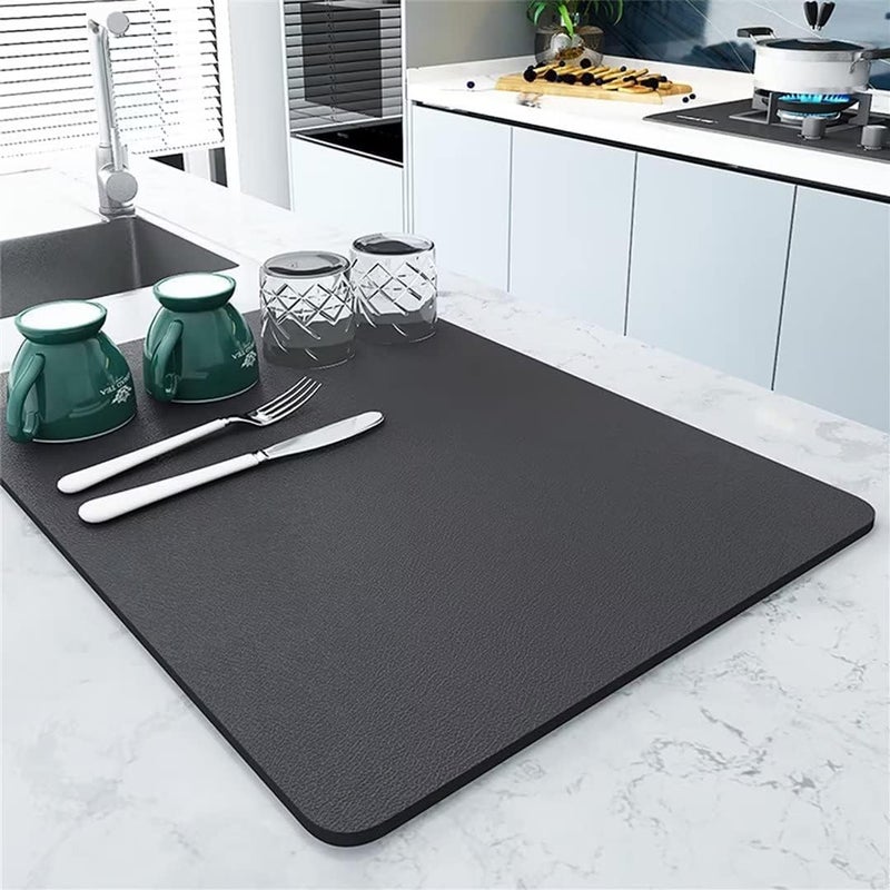 BROGBUS BROGBUS Water Absorbing with NonSlip Rubber Backed Kitchen Dish Drying Mat for Wet Utensils Kitchen Counter Top 30x40 Cm Black Color - Image 1
