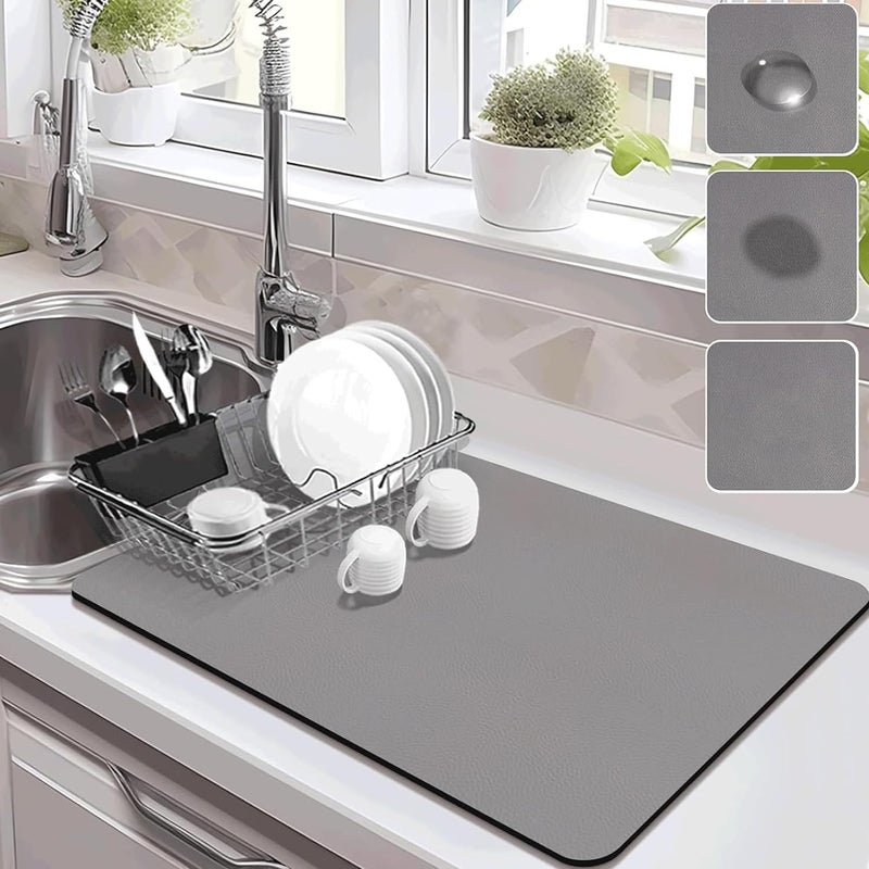 BROGBUS BROGBUS Water Absorbing with NonSlip Rubber Backed Kitchen Dish Drying Mat for Wet Utensils Kitchen Counter Top 30x40 Cm Black Color - Image 2