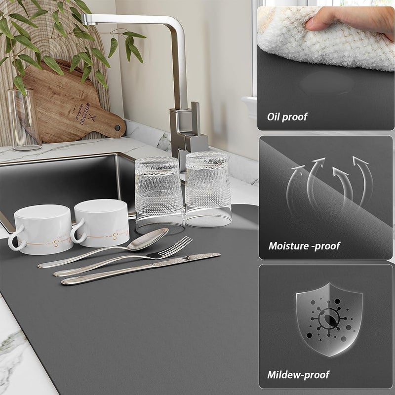 BROGBUS BROGBUS Water Absorbing with NonSlip Rubber Backed Kitchen Dish Drying Mat for Wet Utensils Kitchen Counter Top 30x40 Cm Black Color - Image 4