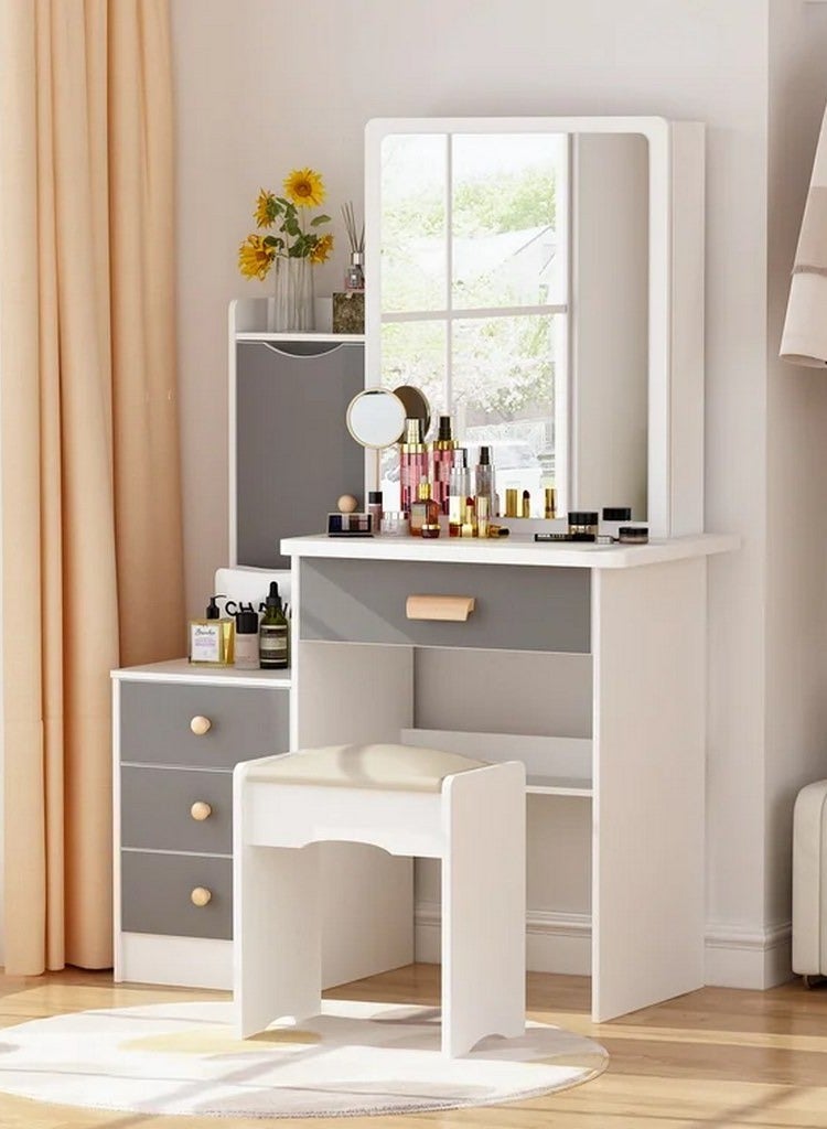 Joints Makeup Vanity Engineered Wood White 118x94x40  - Image 1