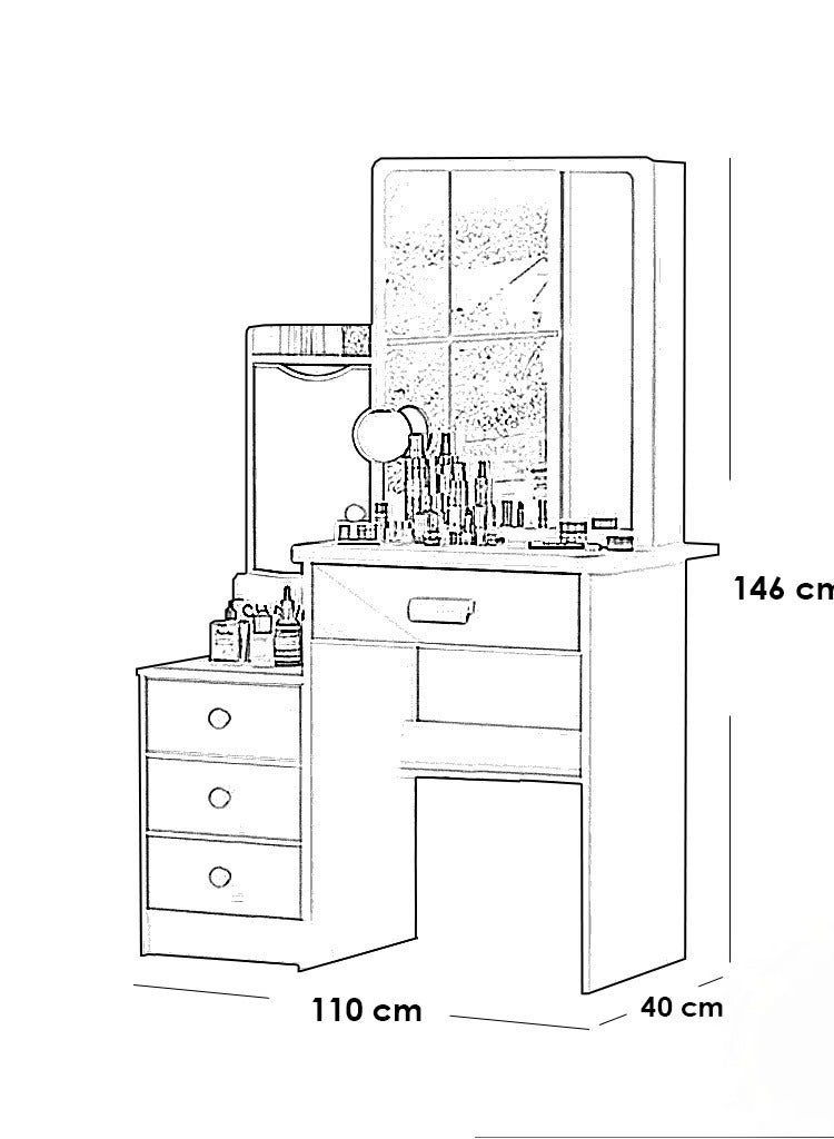 Joints Makeup Vanity Engineered Wood White 118x94x40  - Image 2