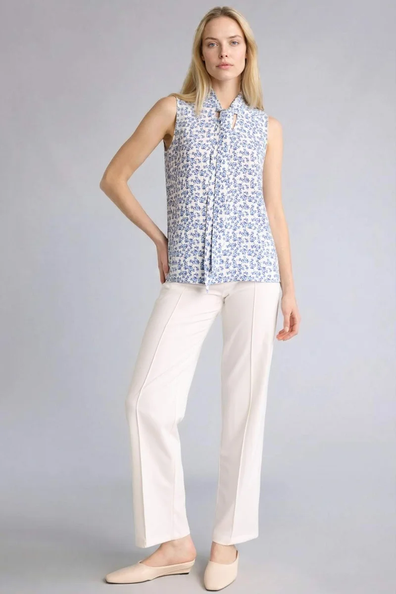 ديفاكتو Regular Fit Scarf Collar Printed Sleeveless Blouse