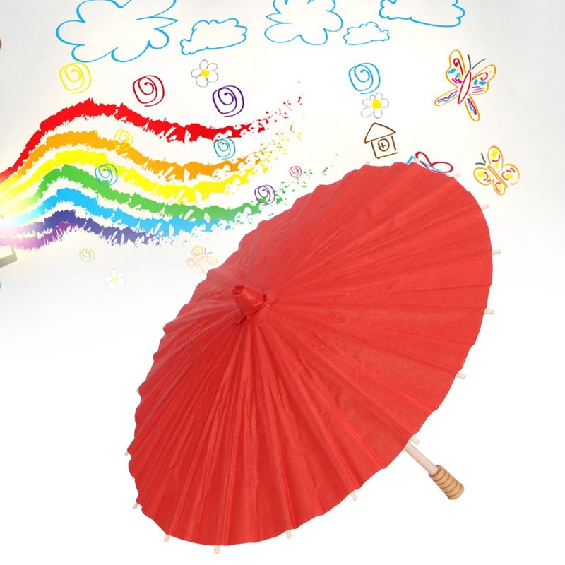 White Blank Paper Umbrella Colorful Oil Paper Umbrella for Kids DIY Painting Craft(Red) - Image 3