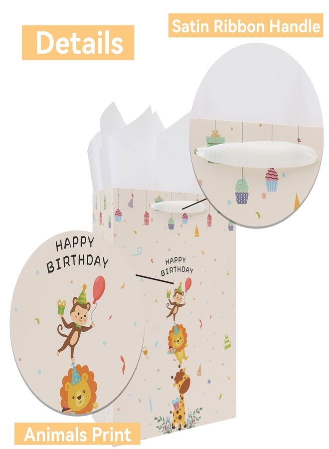 Qirrmiy 13'' Large Baby Boy Girl Gift Bag Set with Handles, Greeting Card, Tissue Papers and Stickers for Boys', Girls', Kids' Birthday Party, Baby, Newborn, Animals Design, 1 Pcs - Image 4