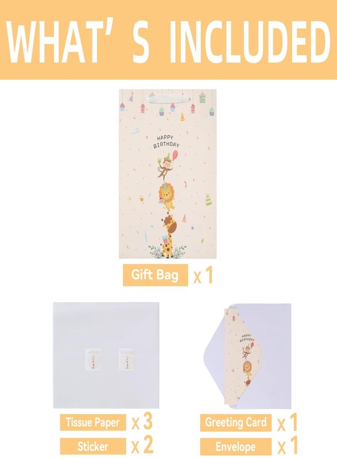 Qirrmiy 13'' Large Baby Boy Girl Gift Bag Set with Handles, Greeting Card, Tissue Papers and Stickers for Boys', Girls', Kids' Birthday Party, Baby, Newborn, Animals Design, 1 Pcs - Image 3