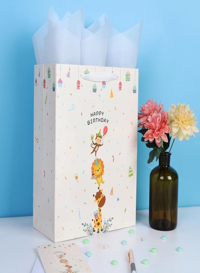 Qirrmiy 13'' Large Baby Boy Girl Gift Bag Set with Handles, Greeting Card, Tissue Papers and Stickers for Boys', Girls', Kids' Birthday Party, Baby, Newborn, Animals Design, 1 Pcs - Image 5