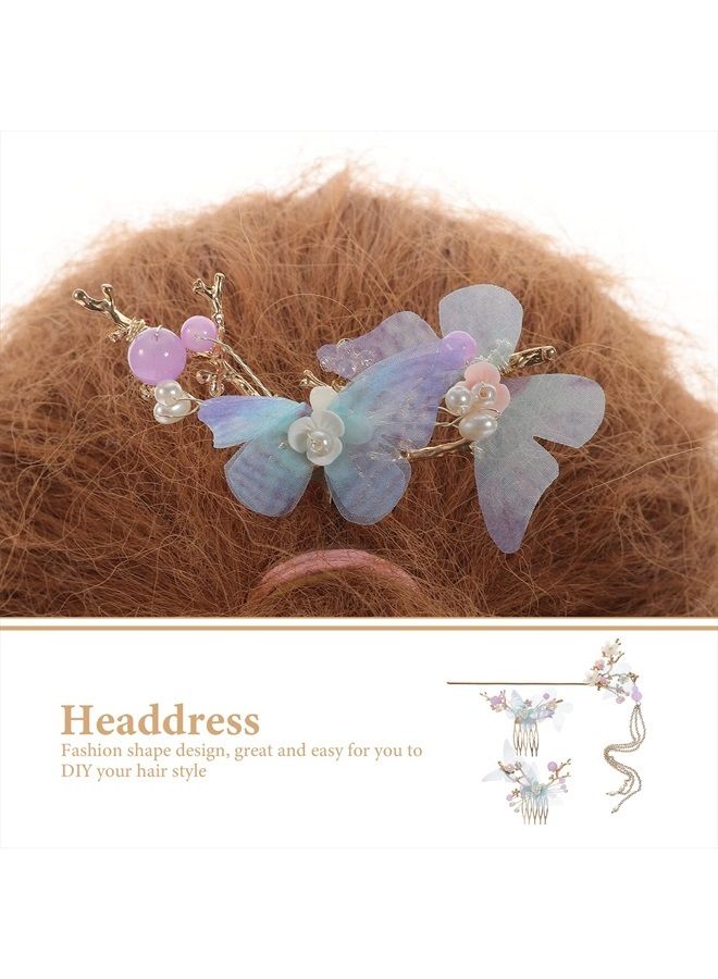 minkissy Minkissy Chinese Hair Accessories Hair Sticks With Chain Chinese Hanfu Hair Pins Side Comb Cherry Blossom Headpiece For Women Girls Flower Crystal Pearl Hair Chopsticks - Image 3