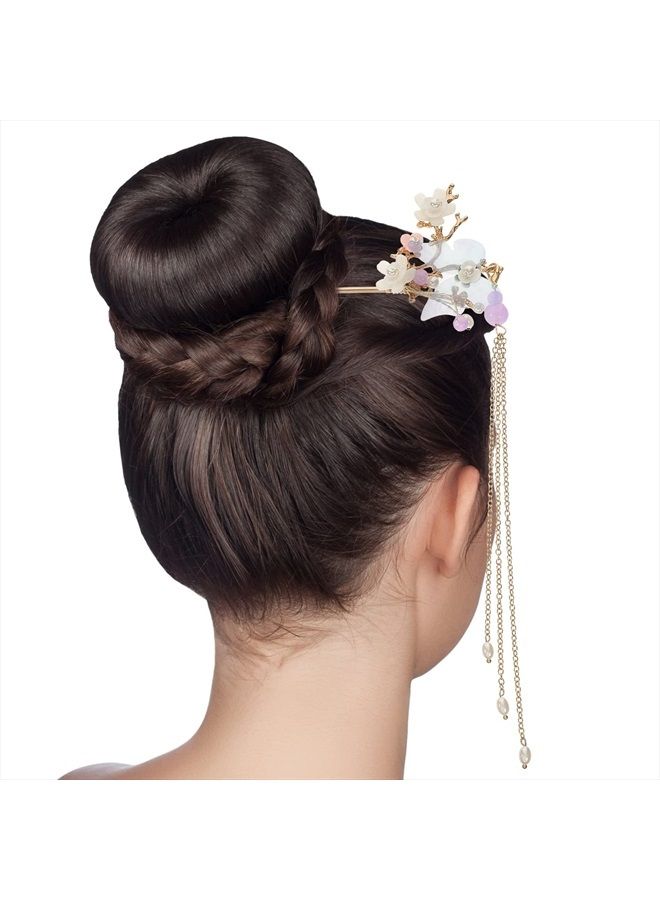 minkissy Minkissy Chinese Hair Accessories Hair Sticks With Chain Chinese Hanfu Hair Pins Side Comb Cherry Blossom Headpiece For Women Girls Flower Crystal Pearl Hair Chopsticks - Image 4