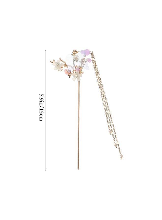 minkissy Minkissy Chinese Hair Accessories Hair Sticks With Chain Chinese Hanfu Hair Pins Side Comb Cherry Blossom Headpiece For Women Girls Flower Crystal Pearl Hair Chopsticks - Image 5