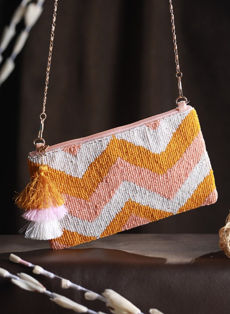 Priyaasi Yellow Geometric Embellished Sling Bag with Tasselled  - Image 1