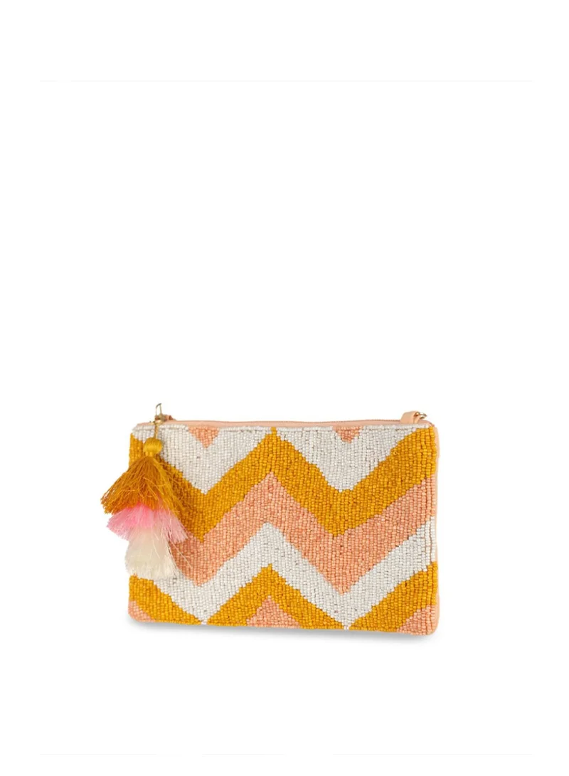 Priyaasi Yellow Geometric Embellished Sling Bag with Tasselled