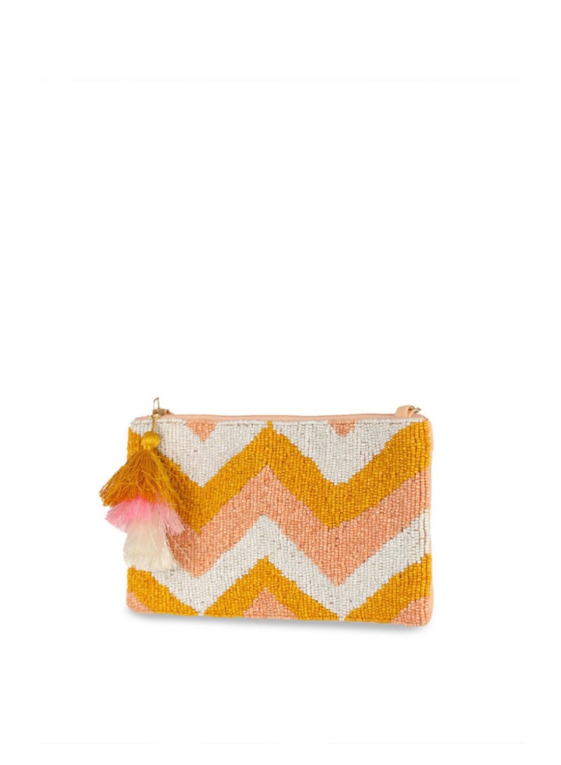 Priyaasi Yellow Geometric Embellished Sling Bag with Tasselled  - Image 3
