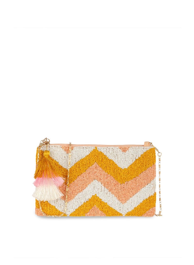Priyaasi Yellow Geometric Embellished Sling Bag with Tasselled  - Image 2