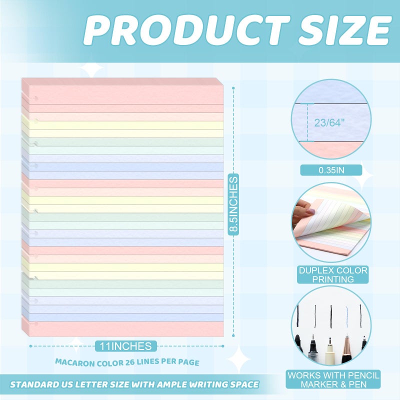 SKLENICE Letter Size Discbound Refill Paper 8.5'' X 11'' 200 Sheets 400 Pages Colored Discbound Planner Inserts 100GSM Lined Paper Refill Wide ruled for 11 Disc Notebooks Note-Taking - Image 2