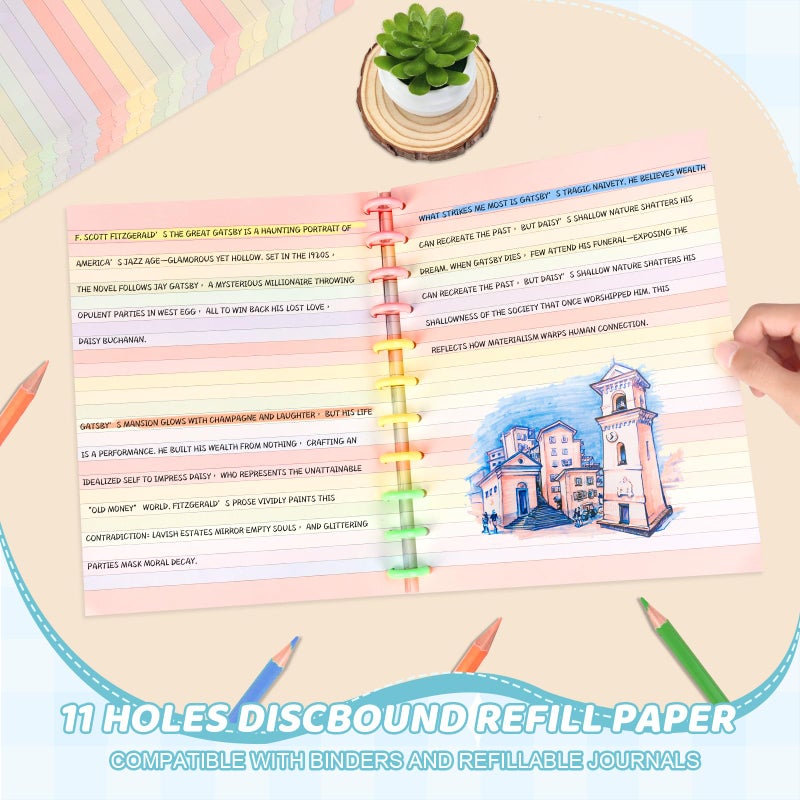 SKLENICE Letter Size Discbound Refill Paper 8.5'' X 11'' 200 Sheets 400 Pages Colored Discbound Planner Inserts 100GSM Lined Paper Refill Wide ruled for 11 Disc Notebooks Note-Taking - Image 4