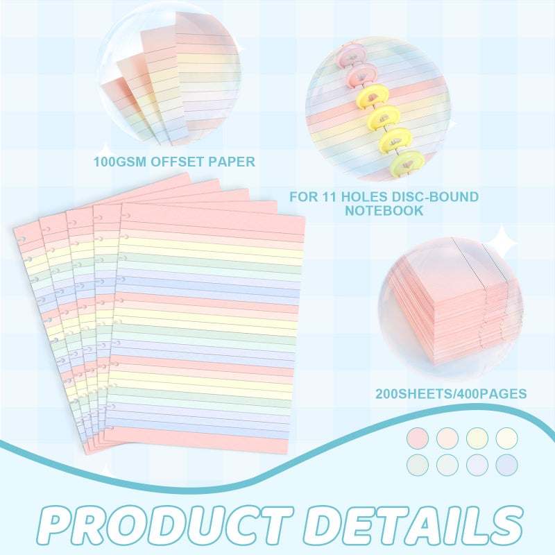 SKLENICE Letter Size Discbound Refill Paper 8.5'' X 11'' 200 Sheets 400 Pages Colored Discbound Planner Inserts 100GSM Lined Paper Refill Wide ruled for 11 Disc Notebooks Note-Taking - Image 3