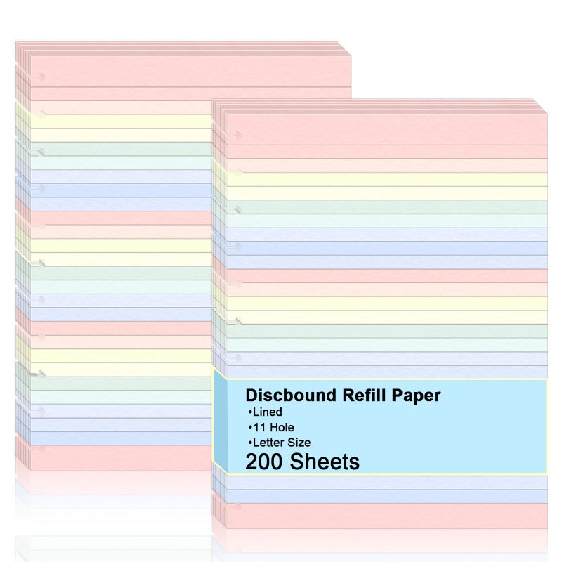 SKLENICE Letter Size Discbound Refill Paper 8.5'' X 11'' 200 Sheets 400 Pages Colored Discbound Planner Inserts 100GSM Lined Paper Refill Wide ruled for 11 Disc Notebooks Note-Taking - Image 1