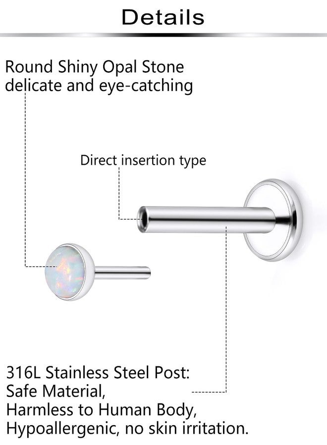Ftovosyo 18G Threadless Push in Nose Rings Studs Surgical Steel Pushin Nose Stud 2mm 2.5mm 3mm Round White Opal Nose Piercing Jewelry for Women Men Bar Length 6mm - Image 3