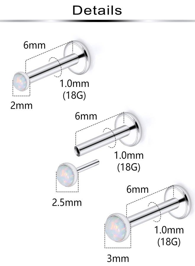 Ftovosyo 18G Threadless Push in Nose Rings Studs Surgical Steel Pushin Nose Stud 2mm 2.5mm 3mm Round White Opal Nose Piercing Jewelry for Women Men Bar Length 6mm - Image 2