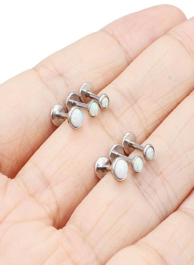 Ftovosyo 18G Threadless Push in Nose Rings Studs Surgical Steel Pushin Nose Stud 2mm 2.5mm 3mm Round White Opal Nose Piercing Jewelry for Women Men Bar Length 6mm - Image 5